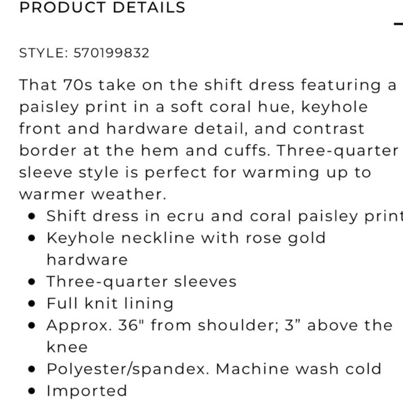 🌺WHBM Paisley Print Shift Dress Size S—CURRENTLY SOLD OUT ONLINE🌺 - Picture 4 of 4